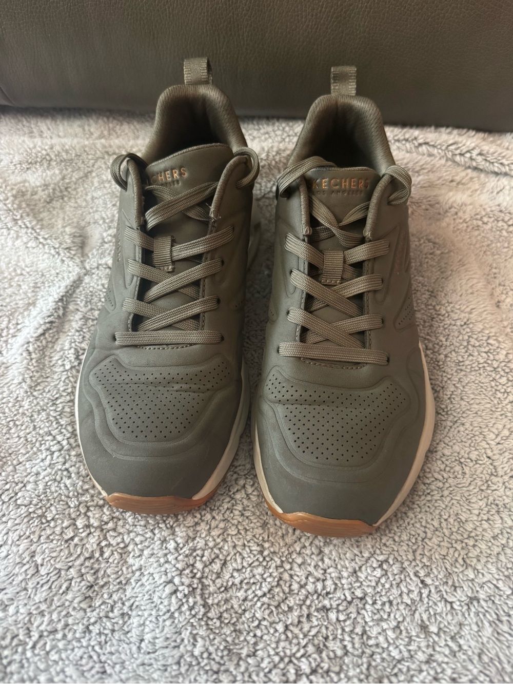 Skechers Women's Olive Green Athletic Sneakers with Tan Accents